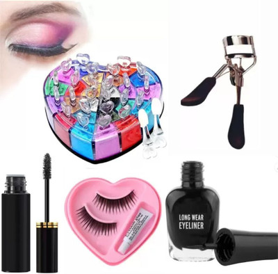 lately 12COLORS SHIMMER GLITTER & EYELINER MASCARA EYELASH WITH CURLER(5 Items in the set)