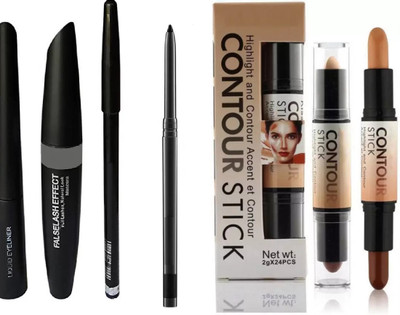 SHEFFO Smudge Proof Kajal,Waterproof Liquid-Eye Liner 3in1 And Contour Stick(5 Items in the set)