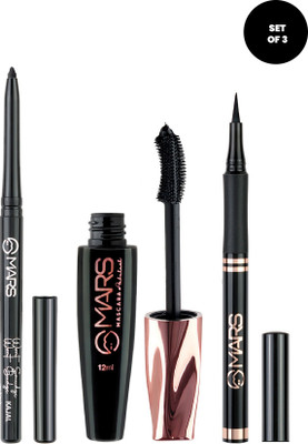 MARS Smudge Proof Long Lasting Mascara Eyliner and Kajal pack of 3(3 Items in the set)