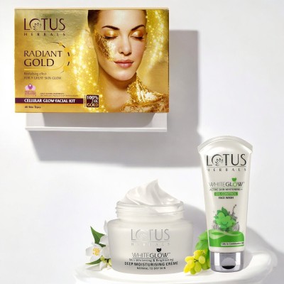 LOTUS HERBALS Whiteglow Deep Moisturiser Cream Oil Control Facewash With Gold Facial Kit(3 Items in the set)