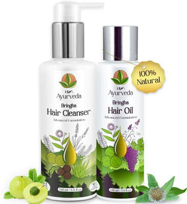 HIM AYURVEDA Bhringraj Hair Combo (Pack of Bhringraj oil and Shampoo|for Men and Women|(2 Items in the set)