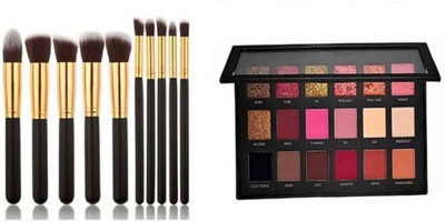BUZIVENTURES 10 Pcs Makeup Brushes Soft Synthetic BLACK BRUSH & Rose Gold Edition Eyeshadow Palette 18 ml(11 Items in the set)