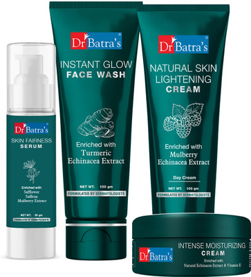Dr Batra’s Skin Fairness Serum – 50 G, Face Wash Instant Glow – 100 Gm,Natural Skin Lightening Cream – 100 Gm And Intense Moisturizing Cream -100 G (Pack Of 4) (4 Items In The Set) For Rs. 281 @ 82 %