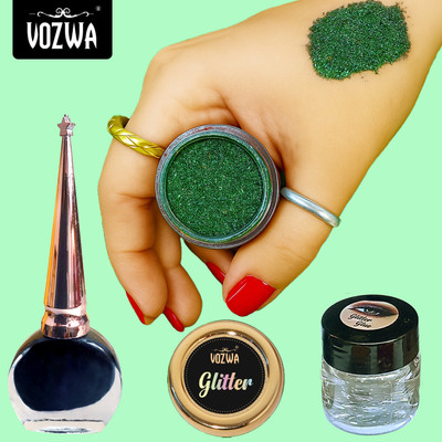 VOZWA Shine & Define – Holographic Glitter Green, Glue & Eyeliner Set(3 Items in the set)