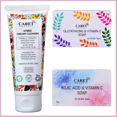 Caret Organic HybridCreamyCleanser(100ml),De-TanFacePack(100g)ANDVitaminCGlowScrub(100g)(3Itemsintheset)(3 Items in the set)