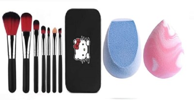 Aneesho Girls Face Makeup 7 Piece brush Black+2Beauty Sponge Combo(9 Items in the set)