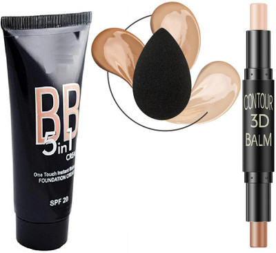 KAIASHA MAKEUP COMBO KIT 1 BB 5 IN 1 FOUNDATION 1 BEAUTY BLANDER 1 CONTOUR STICK(3 Items in the set)
