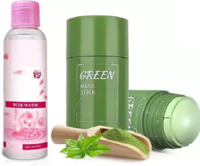 wryak Face Care Green Tea Mud mask With Rose water Combo(2 Items in the set)