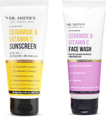 Dr. Sheth's Ceramide & Vitamin C Sun Protect & Brighten Duo (Sunscreen + Face wash)(2 Items in the set)