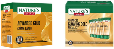 Nature's Essence Advanced Gold Crème Bleach 210gm & Glowing Gold Facial Kit 250gm(2 Items in the set)