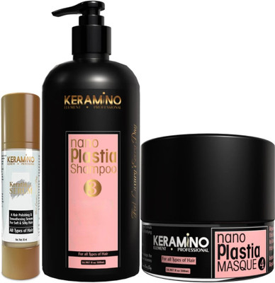 KERAMINO ELEMENT PROFESSIONAL NANO PLASTIA HAIR REPAIR SHAMPOO & MASK COMBO WITH 50 ML SERUM(3 Items in the set)
