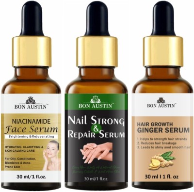 Bon Austin Niacinamide Face Serum, Nail Strong and Repair Serum & Hair Growth Serum (Each, 30ml) Combo Pack(3 Items in the set)