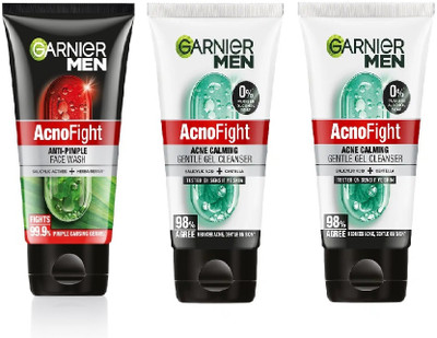 Garnier Men AcnoFight Acne Calming Gel Cleanser-50g 2pcs +Acno Fight Anti Pimple Facewash 50g(3 Items in the set)