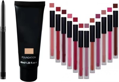 SHEFFO Kajal & Face & Body Foundation & The Set of 12 Enrich Lipstick(3 Items in the set)