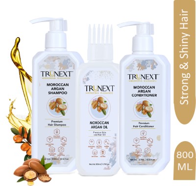 TRUNEXT Moroccan Argan Oil 200 ml + Moroccan Argan Shampoo 300 ml + Moroccan Argan Conditioner 300 m l- No Paraben,sulphate & natural chemical free hair product -Hair kit-Hair combo(3 Items in the set)