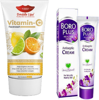 DOUBLE LIPS ANTISEPTIC CREAM 40 ML WITH FACE CARE SOAP FREE VITAMIN C FACE WASH 100 ML(2 Items in the set)