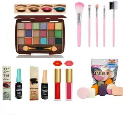 lately eyeshadow with eyeliner mascara liquid lipstick blender puff & makeup brush(7 Items in the set)