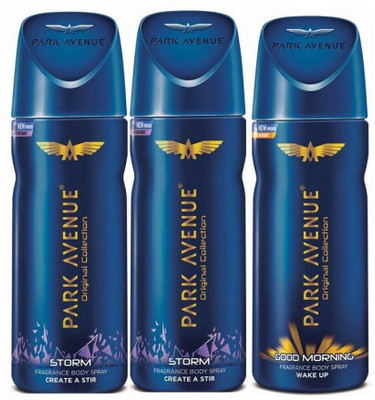 PARK AVENUE 1 good morning + 2 strom deo combo Body Spray - Body Spray  -  For Men & Women(150 ml, Pack of 3)