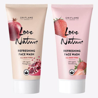Oriflame LOVE NATURE Refreshing Face Wash with Organic Pomegranate 50 ml , Refreshing Face Wash with Organic Strawberry 50 ml(2 Items in the set)