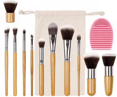 Pohok 11pc Bamboo Makeup Foundation Brush Set With 1 Egg(12 Items in the set)