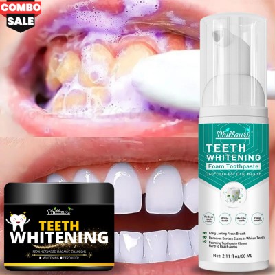 Phillauri Teeth Foam Toothpaste & charcoal Powder Makes Your Teeth White & Healthier Teeth Whitening Kit