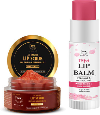 TNW - The Natural Wash Combo Lip Scrub and Rose Tinted Lip Balm | For Soft & Moisturized Lips | Paraben and Sulphate-Free(2 Items in the set)