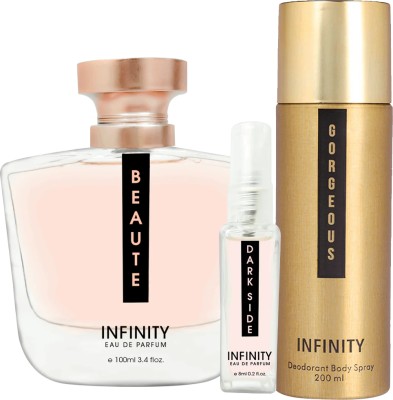 INFINITY Beaute EDP Perfume 100ml, Gorgeous Deodorant 200ml,Dark Side Pocket Perfume 8ml(3 Items in the set)