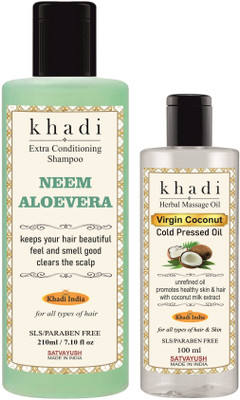 Satvayush Khadi Cold Pressed Coconut Oil & Neem Aloevera Extra Conditioning Shampoo(2 Items in the set)
