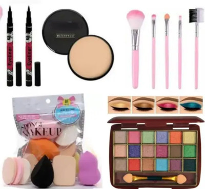 lately eyeshadow with eyeliner compact makeup brush & blender puff family(6 Items in the set)