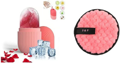 J & F Reusable Ice Roller With Multicolor Skin Cleaning Puff(2 Items in the set)