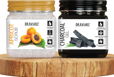 DR.RASHEL Apricot Scrub & Charcoal Gel Combo for Glowing Skin and Even Tone, Parabean Free(2 Items in the set)