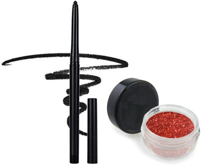 Wonholli Waterproof Smudge Proof Kajal & Red Sparkle Loose Glitter(2 Items in the set)
