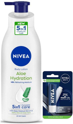 NIVEA Aloe Hydration 400ml lotion & Active Care Lipbalm Set of 2(2 Items in the set)