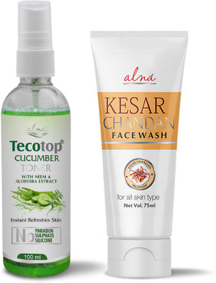 Alna Care Tecotop Cucumber Toner With Neem & Aloe vera Extract - Instant Refreshes Skin With Kesar Chandan Face wash(2 Items in the set)