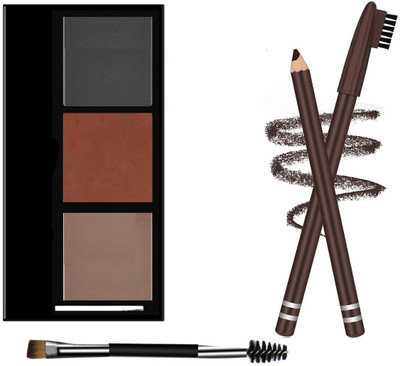 WECHARMERZ 3 Shades Eyebrow Drawing Palette With 2in1 Eyebrow Pencil With Brush Brown(2 Items in the set)