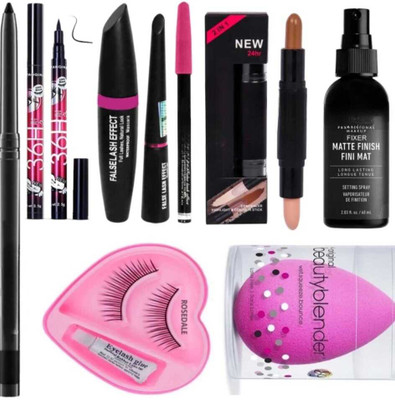 mkldsrh 3 in 1 kajal eyeliner mascara with contour stick fixer beauty blenders eyelash with 36 h eyeliner for face make up(7 Items in the set)