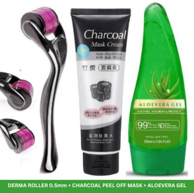 AYYIASHI Charcoal Face Mask, Aloevera Gel & Derma Roller For Beard Growth And Clear Skin(3 Items in the set)