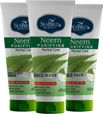 seabird Neem Purifying Facial Kit For Healthy Skin Face Wash + Face Scrub + Face Pack 3x60ML (3 Item In the Set)(3 Items in the set)