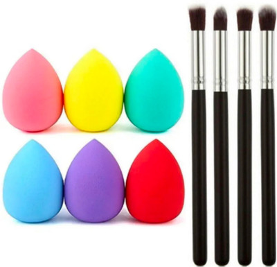 ghorela 4 Eyebrow & Eyeshadow Brushes + 6 Makeup Puffs/Blenders – Pack of 10(1 Items in the set)