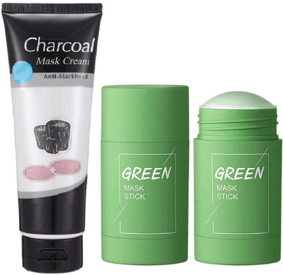 Arcanuy Anti Blackhead Remover Charcoal Face Mask Cream & Green Tea Stick Mask(2 Items in the set)