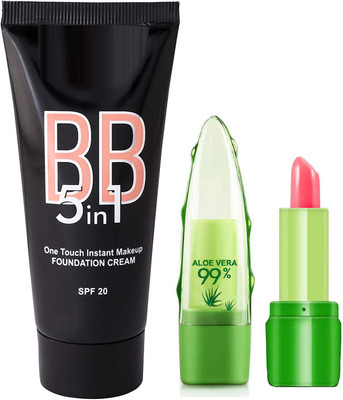 KAIASHA SPECIAL MAKEUP COMBO PACK FOR WOMAN 5 IN 1 BB FOUNDATION 1 ALOE VERA LIP BALM(2 Items in the set)