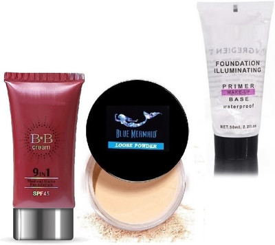 BLUEMERMAID MATTE MAKEUP 9 IN 1 BB FOUNDATION PRIMER & LOOSE POWDER COMBO KIT(3 Items in the set)