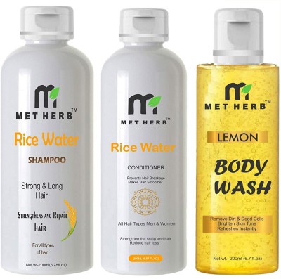 Metherb Rice Water Shampoo-300ml & Rice Water Conditioner -200ml & Lemon Body Wash-200ml (combo pack)(3 Items in the set)