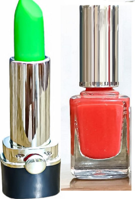 Luipui ORANGE NAIL POLISH AND GREEN COLOUR CHANGE TO PINK LIPSTICK PAKE OF 2(1 Items in the set)
