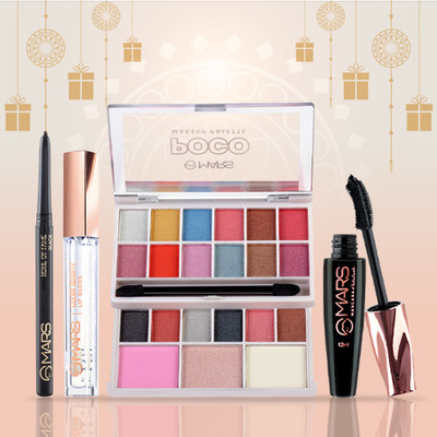 MARS 4 In 1 Makeup Combo Gift For Women & Girls | Mascara, Kajal, Lip Gloss, Kit (01)  (4 Items In The Set) For Rs. 474 @ 50 %