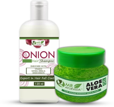MR Ayurveda Onion Hair Shampoo & Aloe Vera Gel - Pack of 2(2 Items in the set)