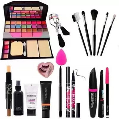 SUBHMUN Make up Kit with 5 Pc brushes + 3 in 1 kit + Eyeliner + Foundation+ Primer and contour with Eyelashes and Curler(18 Items in the set) SUBHMUN Make up Kit with 5 Pc brushes + 3 in 1 kit + Eyeliner + Foundation+ Primer and contour with Eyelashes and Curler(18 Items in the set)