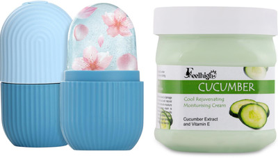 feelhigh Ice Roller-10ml -Multicolor -With Cucumber Cream Enriched with Cucumber extract-500ml(2 Items in the set)