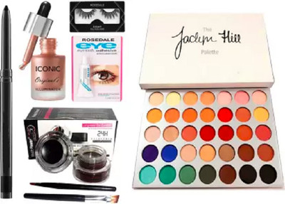 KAATO Kajal & Iconic Illuminator & False Eyelash Pair & Glue & Black & Brown Gel Eyeliner & Eyeshadow Palette (9 Items in the set)(9 Items in the set)