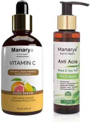 Manarya Sun's Heart Anti Acne Combo ( Vitamin C Face Serum + Neem & Tea Tree Face Wash )(2 Items in the set)